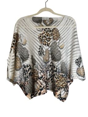Coastal Bloom Italian Knit Leopard Animal Print Artsy Lagenlook Boho Sweater Top